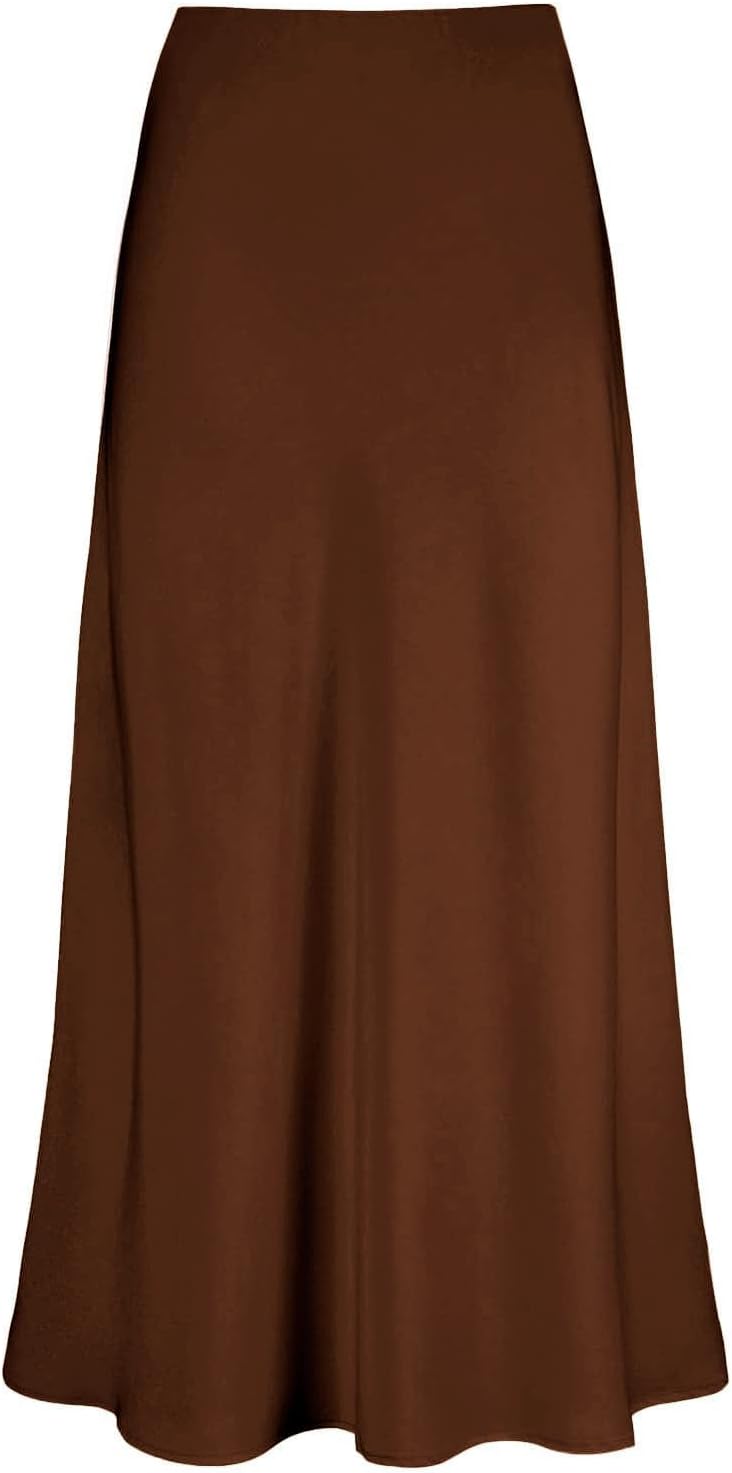 ALCEA ROSEA Silky Satin Long Skirt for Women Elastic High Waisted A Line Maxi Skirt