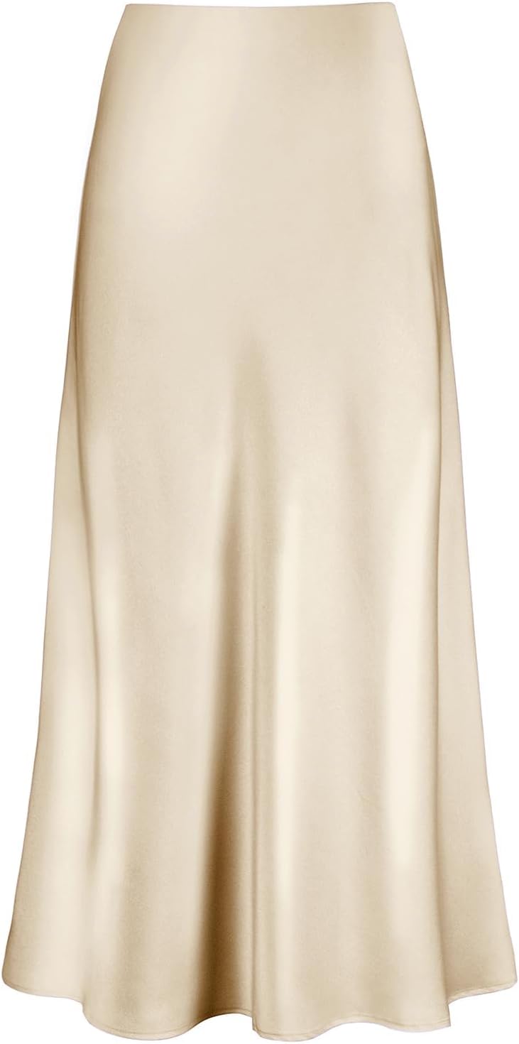 ALCEA ROSEA Silky Satin Long Skirt for Women Elastic High Waisted A Line Maxi Skirt
