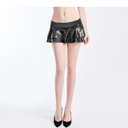 Women Shiny Metallic Mini Skirts Sexy Low Waist Bodycon Micro Pleated Skirts for Club Party Cosplay Rave Party