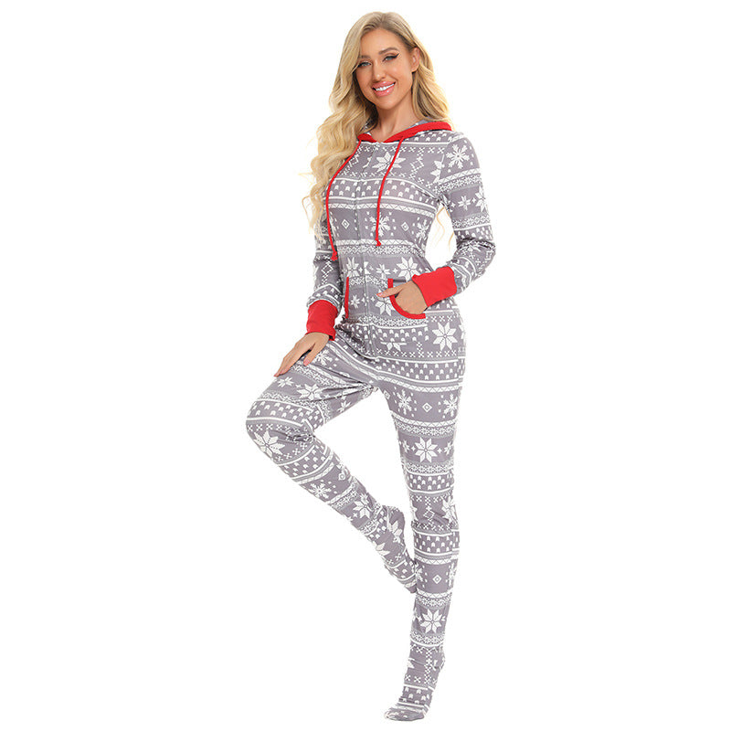 ANCORAlove One-piece Printing Autumn and Winter Printing New Loungewear Pajamas Holiday Parent-child Clothing Overall Sleepwear