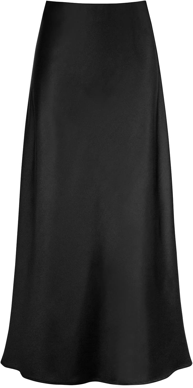 ALCEA ROSEA Silky Satin Long Skirt for Women Elastic High Waisted A Line Maxi Skirt