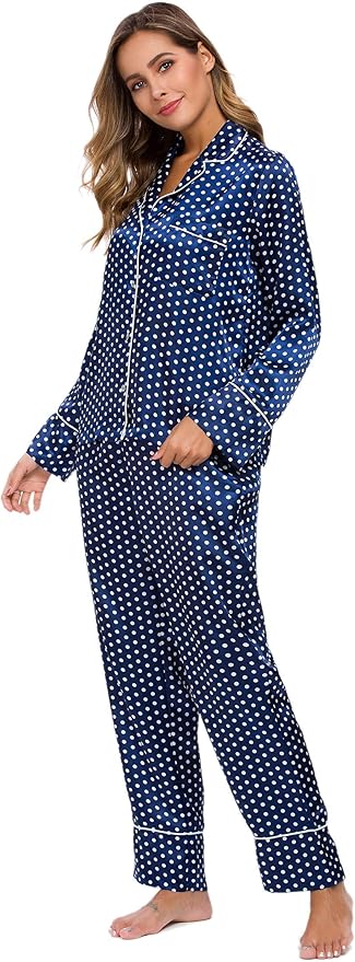 ANCORAlove Womens Silk Satin Pajamas Set 2 Piece Silky Pj Sets Sleepwear Loungewear Button Down Short Sleeve Bridesmaid Pjs AR071