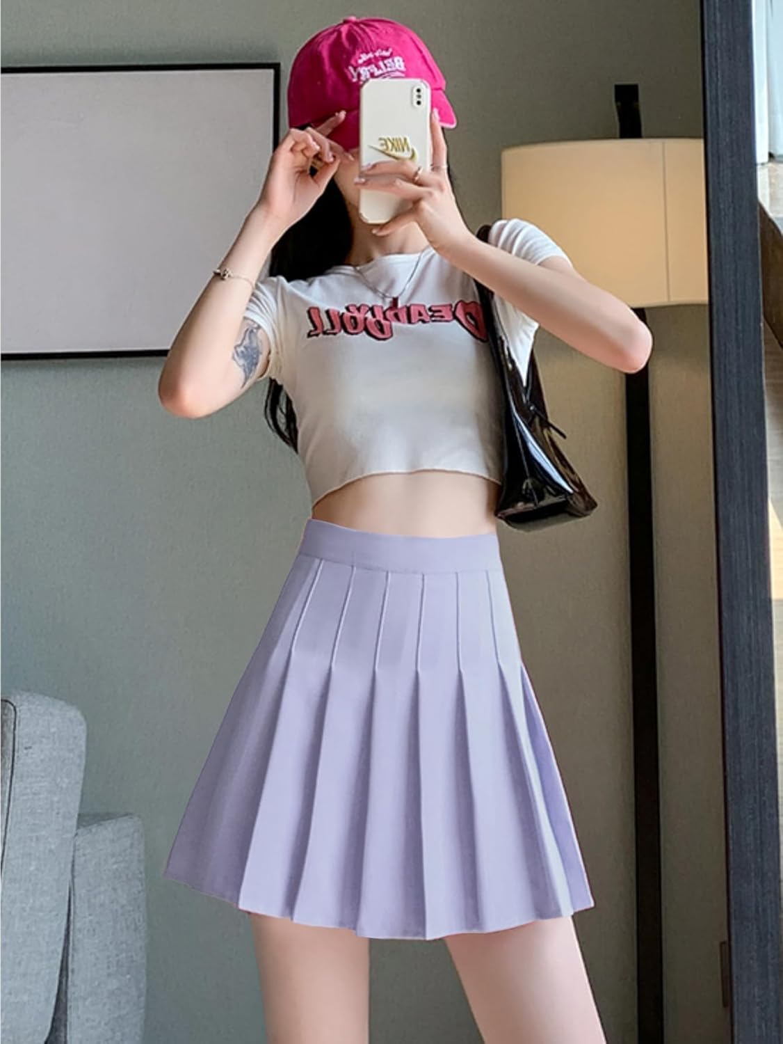 ALCEA ROSEA Women’s Pleated Mini Skirts High Waisted A-Line Skirts for Skater Tennis School Cheerleader Short Skirts 7859