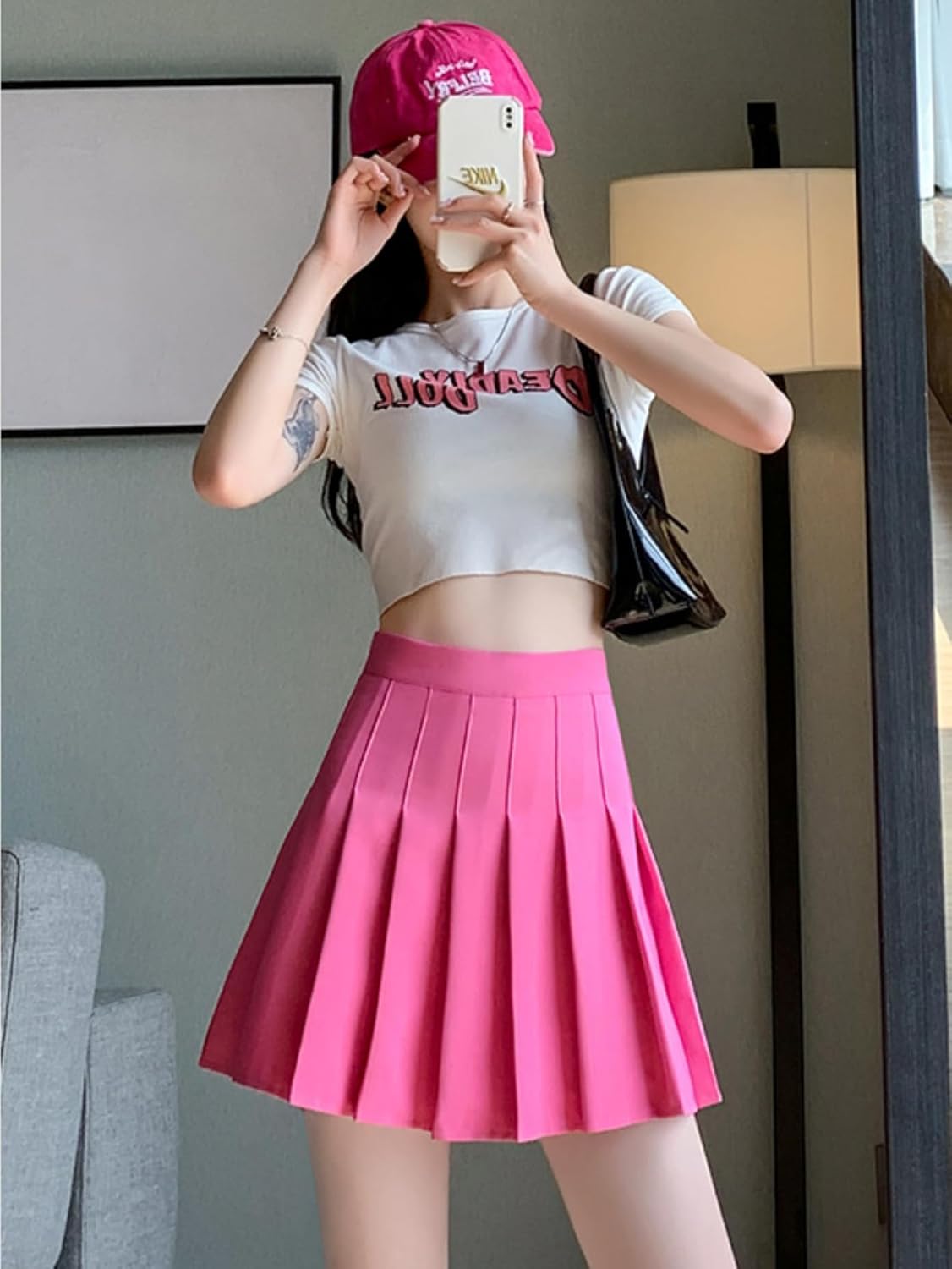 ALCEA ROSEA Women’s Pleated Mini Skirts High Waisted A-Line Skirts for Skater Tennis School Cheerleader Short Skirts 7859