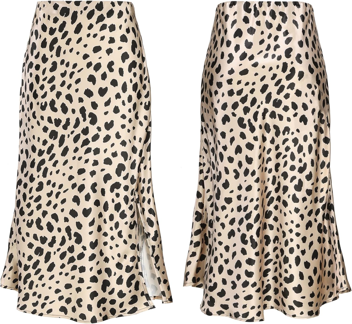 Women Satin Side Split Skirt High Waist Elastic Elegant A Line Midi Skirts for Women