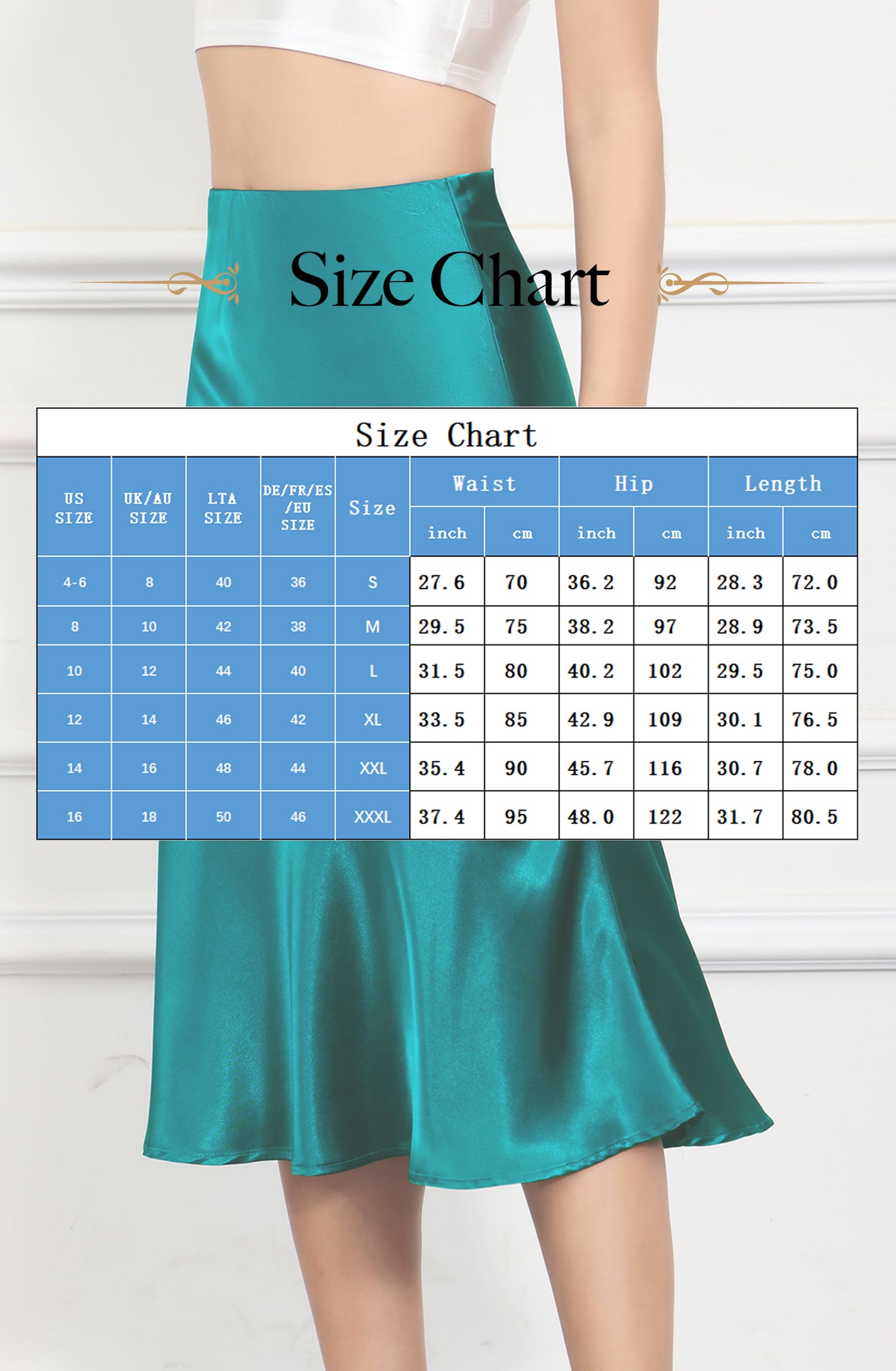 ALCEA ROSEA Womens Satin High Waisted Silky Midi Skirt Elastic A-line Skirt for Wedding Party Work Dark Green AR1212