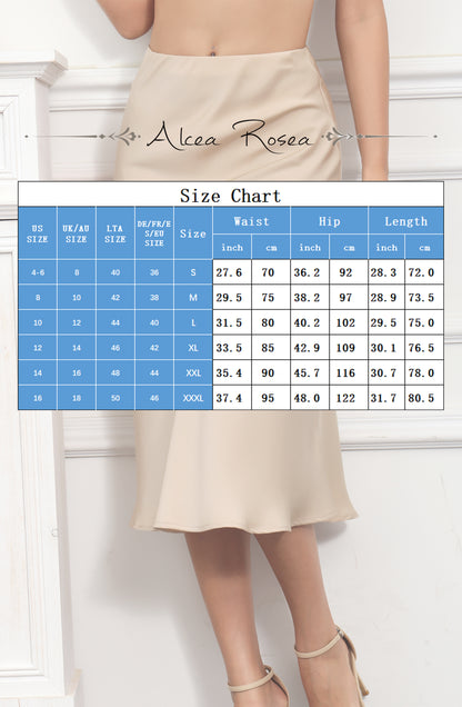 ALCEA ROSEA Womens Midi Satin Silky Skirt Elastic High Waisted A-line Elegant Wedding Skirts Champagne AR7302