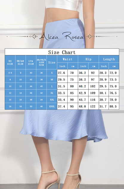 ALCEA ROSEA Womens Midi Satin Silky Skirt Elastic High Waisted A-line Elegant Wedding Skirts Sky Blue AR7302