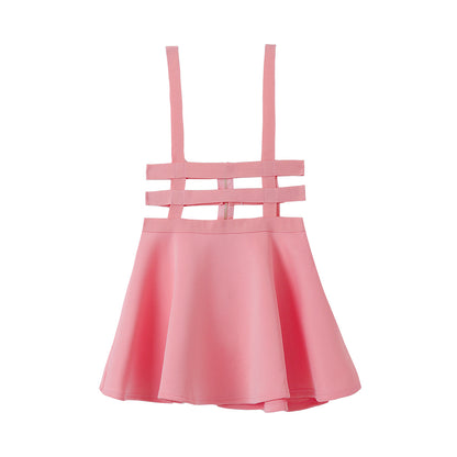 ALCEA ROSEA Women Sexy Suspender Skirt Pleated A-Line Mini Skirt Elastic High Waist Braces Short Skirt