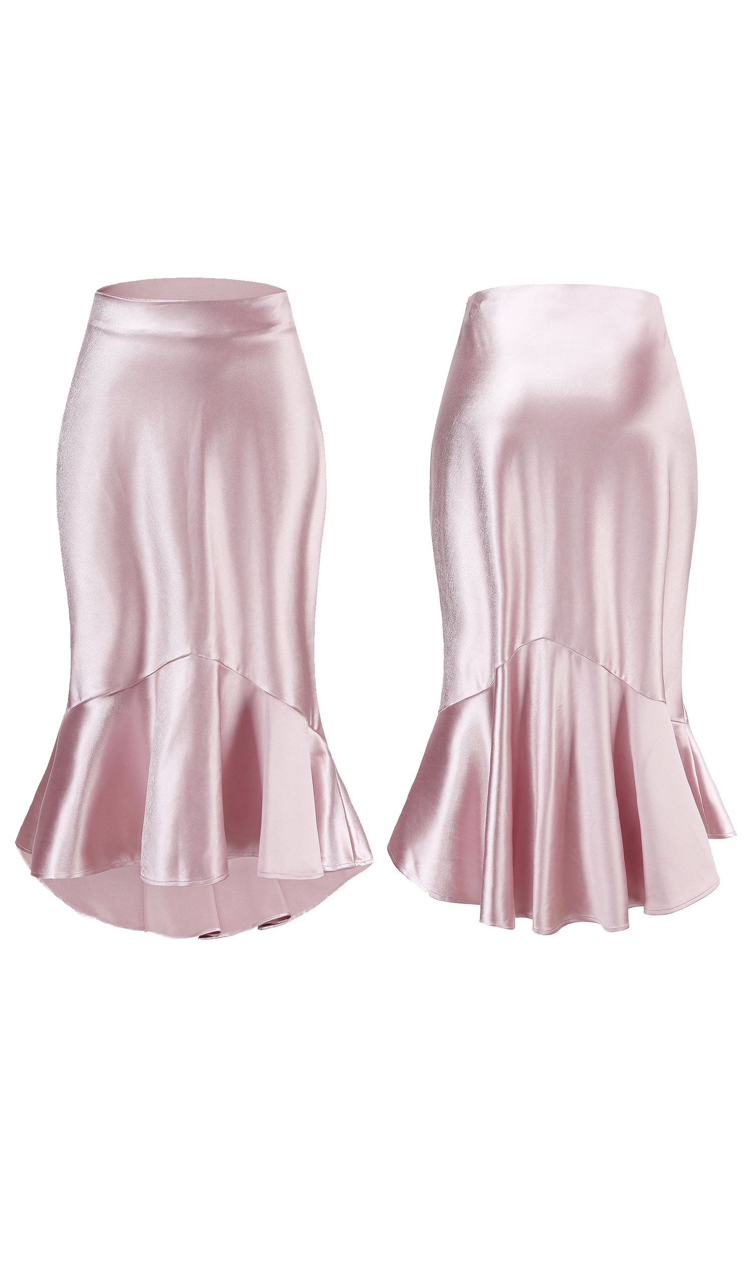 ALCEA ROSEA Women High Waist Satin Skirt Fishtail Silky Skirts Bodycon Stretchy Mermaid Pencil Midi Skirt Pink