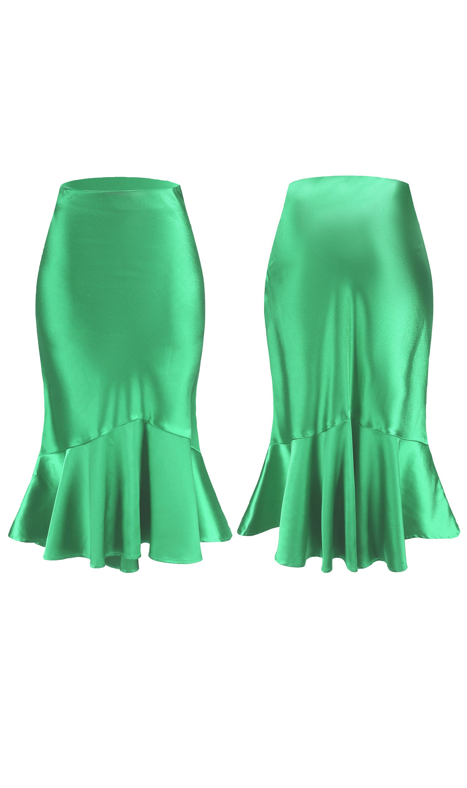 ALCEA ROSEA 女式高腰缎面半身裙鱼尾丝质半身裙紧身弹力美人鱼铅笔中长裙绿色