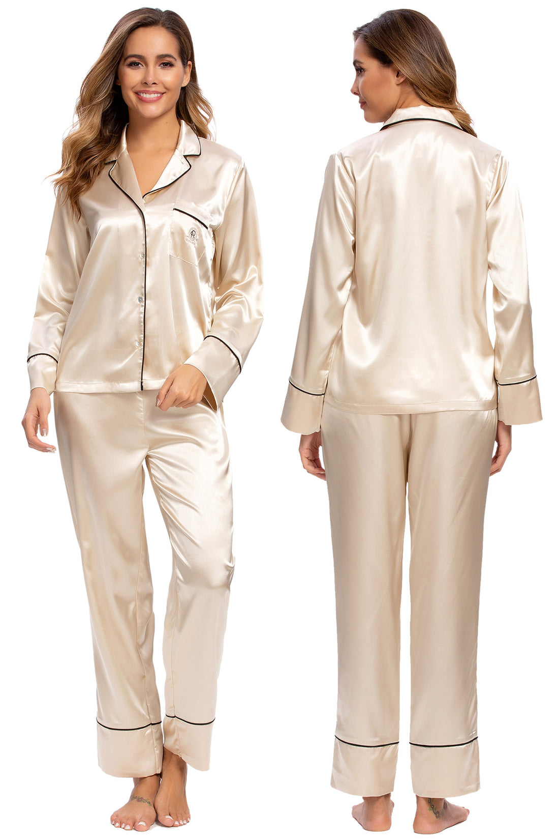 Womens Silk Satin Pajamas Set Champagne