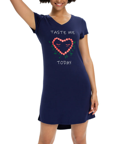 Womens Nightshirts Cute Sleepshirts Short Sleeve Boyfriend Nightgown Navy