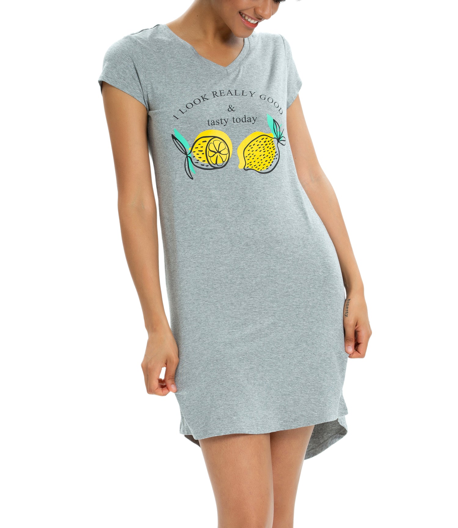 Womens Nightshirts Cute Sleepshirts Short Sleeve Boyfriend Nightgown Grey