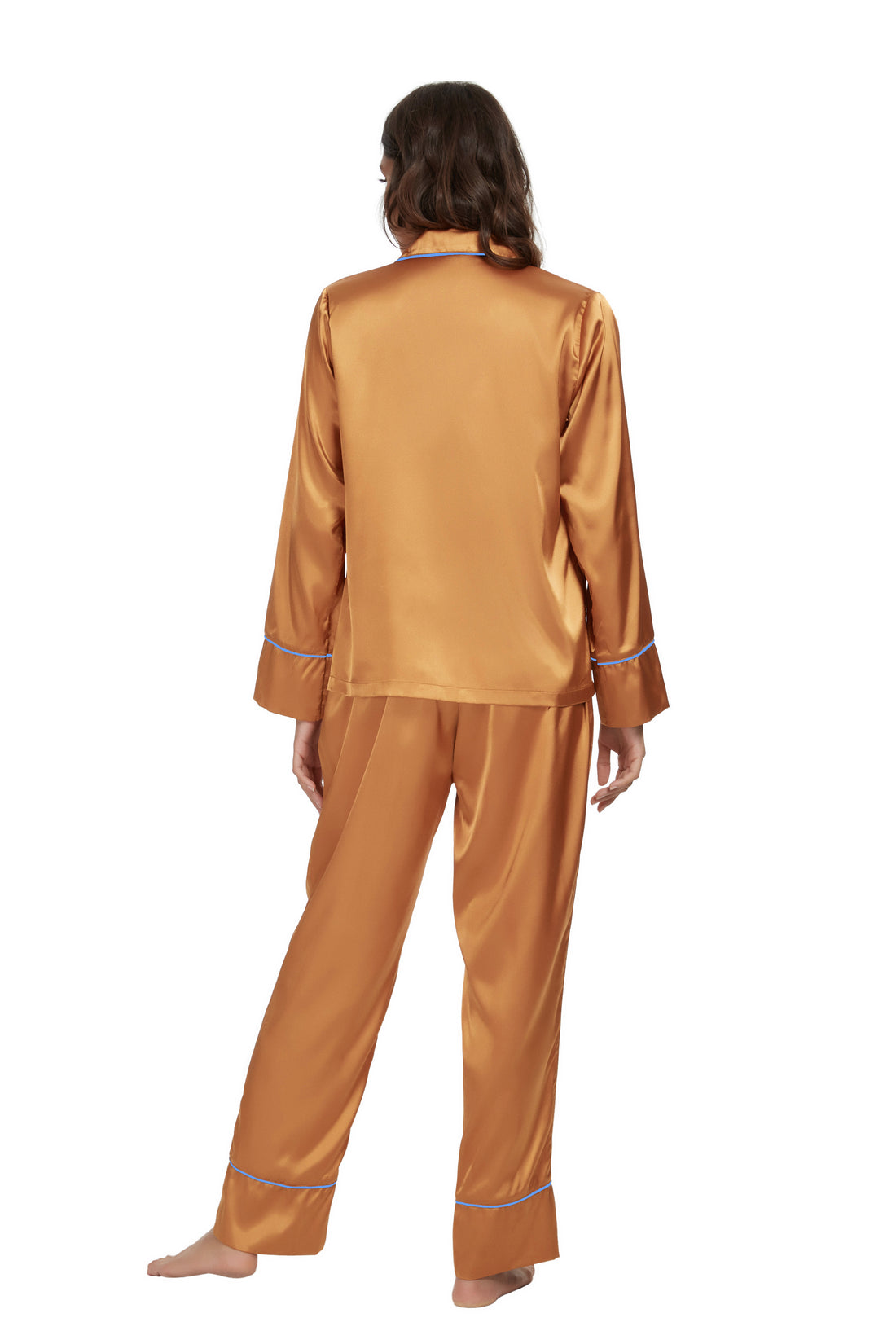 Womens Silk Satin Pajamas Set Rich Gold