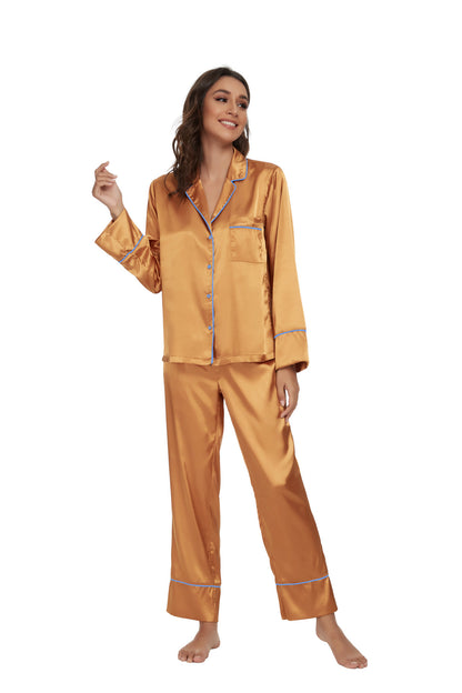Womens Silk Satin Pajamas Set Rich Gold