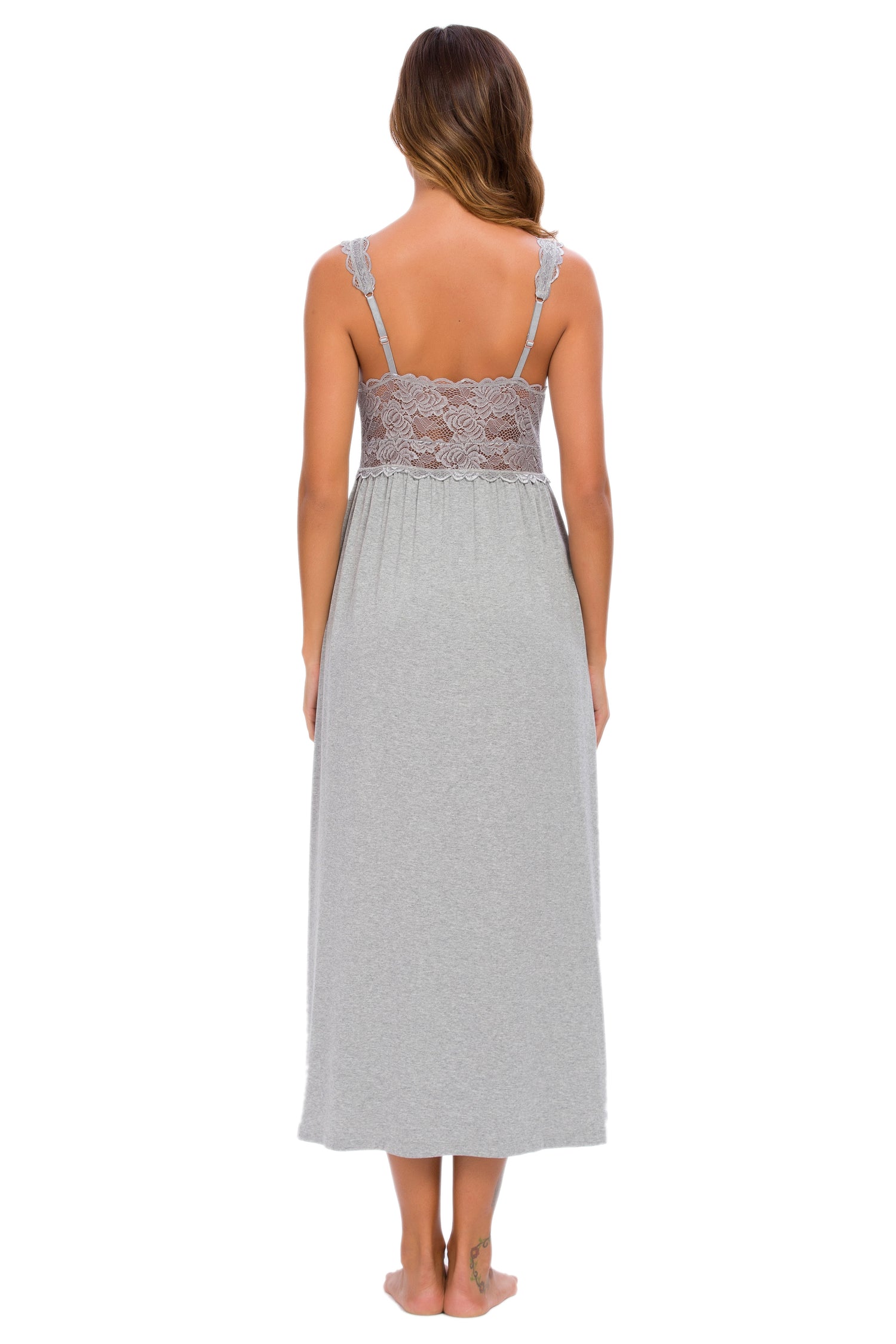Sexy Lace Jersey  Elegant Long Nightgown Chemises Grey