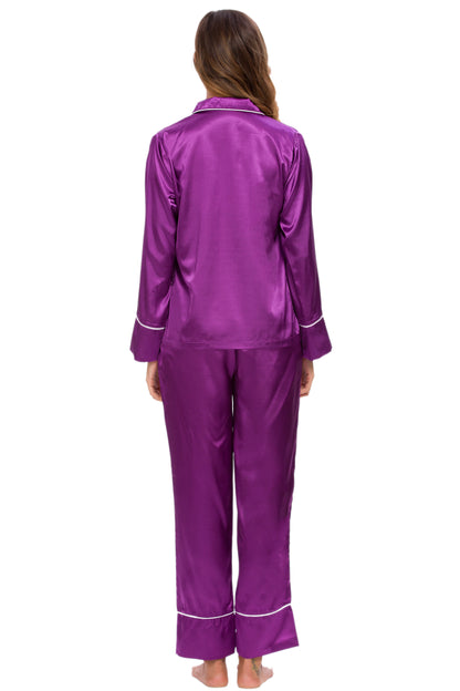 Womens Silk Satin Pajamas Set Purple