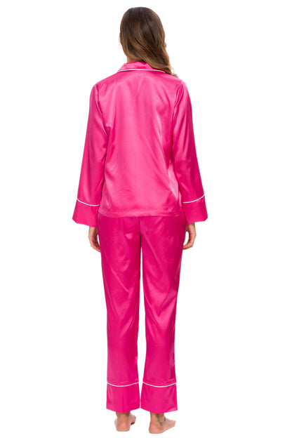 Womens Silk Satin Pajamas Set Pink