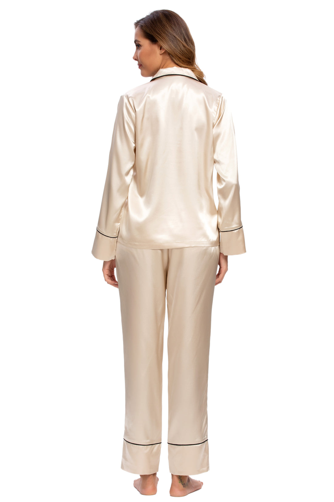 Womens Silk Satin Pajamas Set Champagne