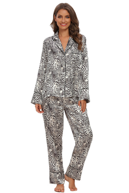 Womens Silk Satin Pajamas Set Tiger