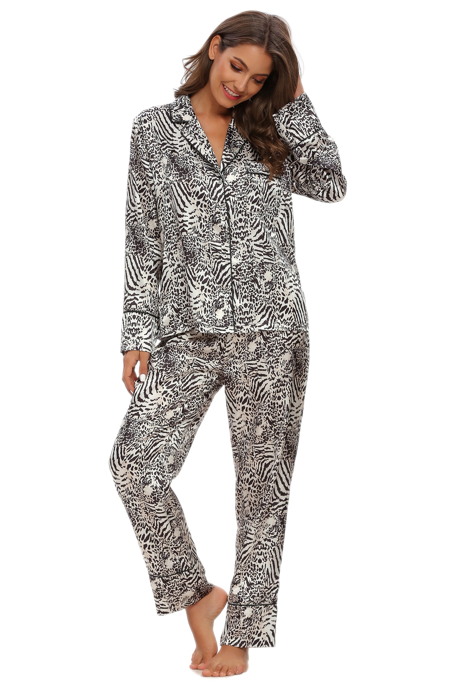 Womens Silk Satin Pajamas Set Tiger