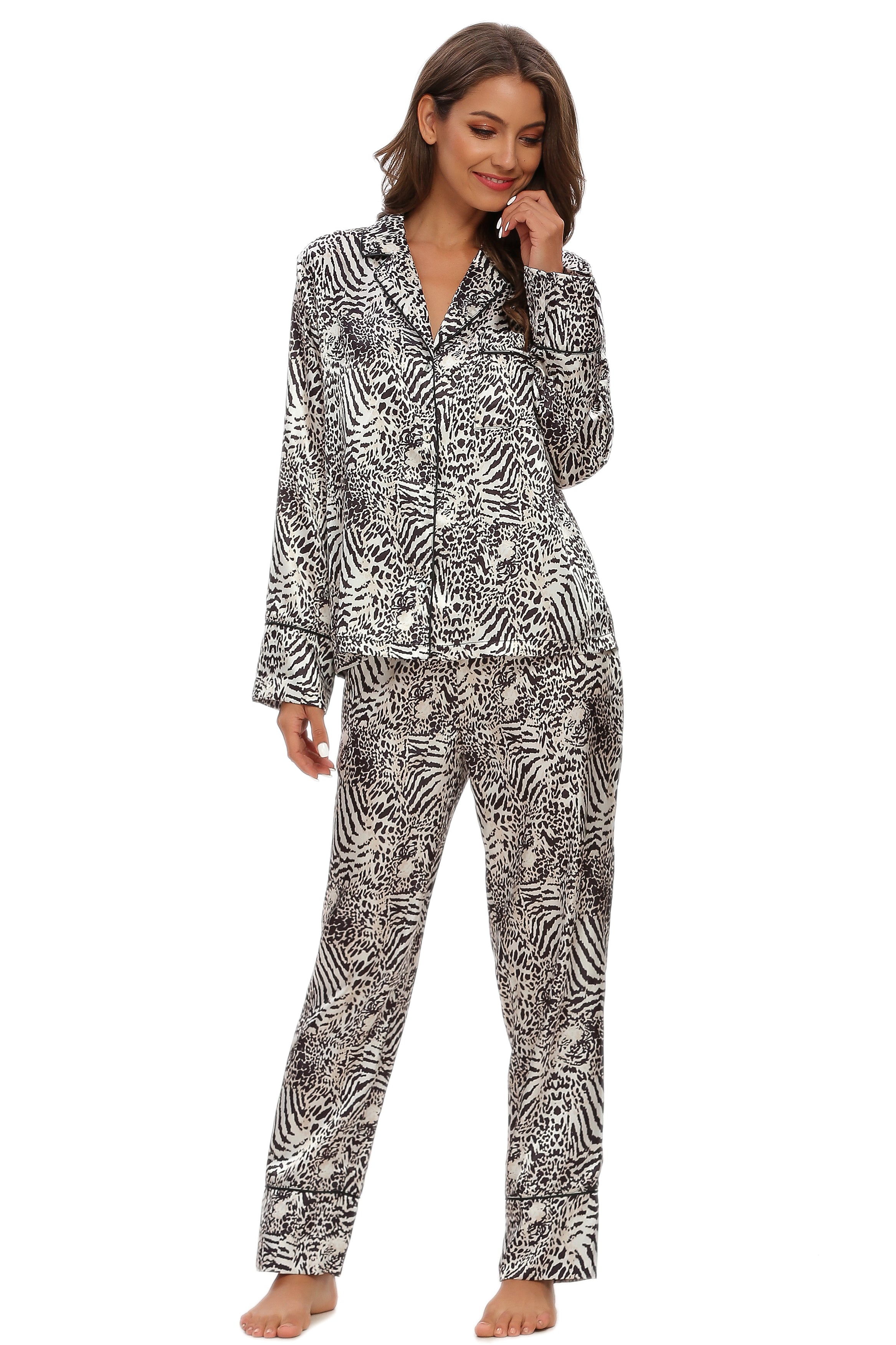 Womens Silk Satin Pajamas Set Tiger