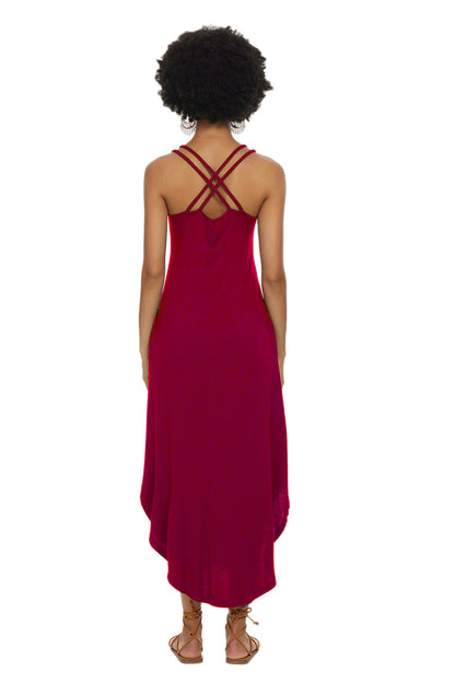 Womens Casual Sleeveless Long Sleep Dress Wine