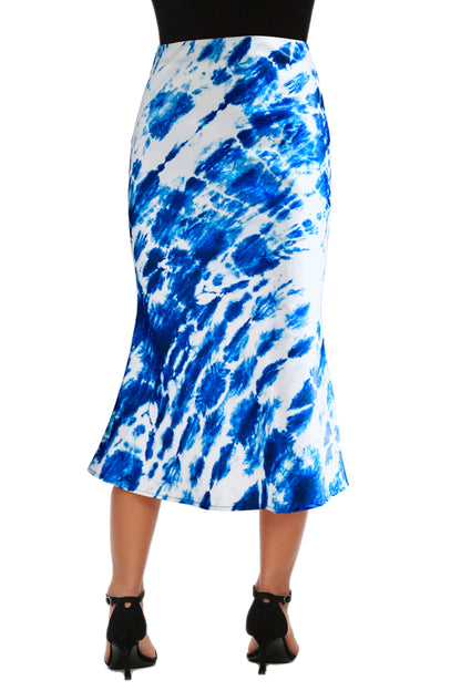 High Waist Silky Satin Fishtail Midi Skirt Tie Dye