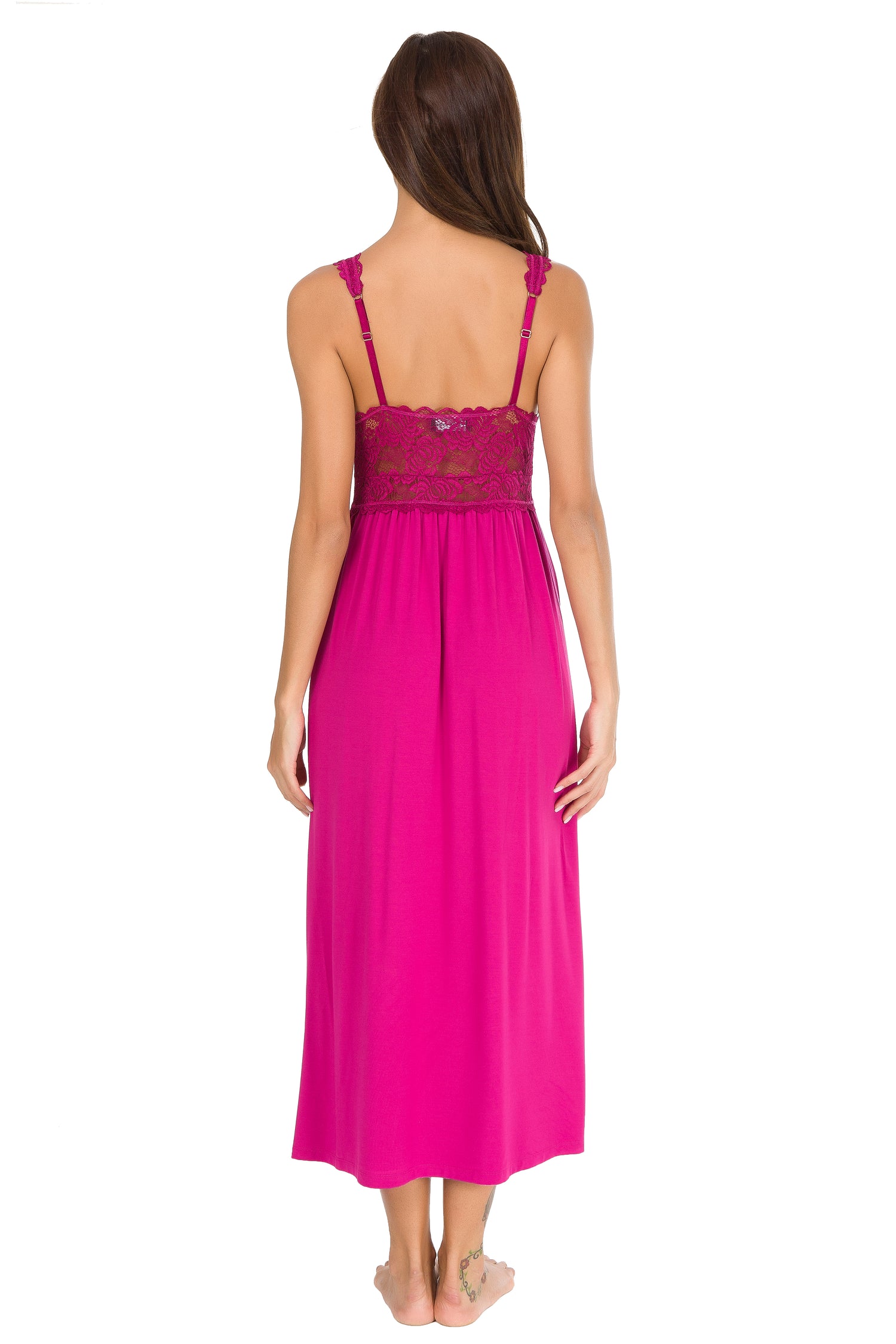 Sexy Lace Jersey Elegant Long Nightgown Chemises Rose