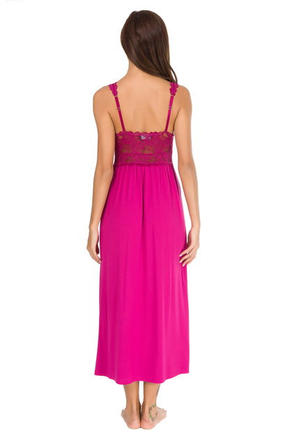 Sexy Lace Jersey Elegant Long Nightgown Chemises Rose