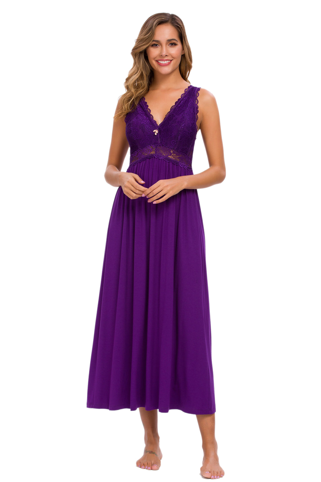 性感蕾丝针织衫优雅长睡衣 Chemises 紫色