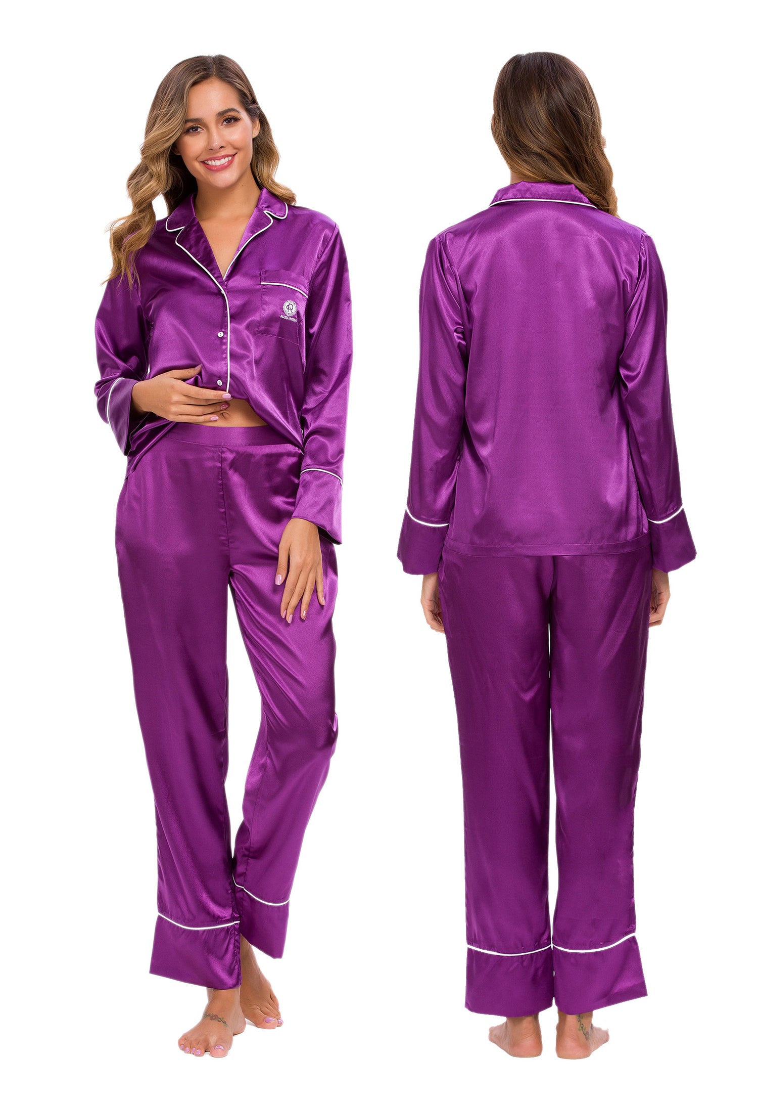 女式丝缎睡衣套装紫色