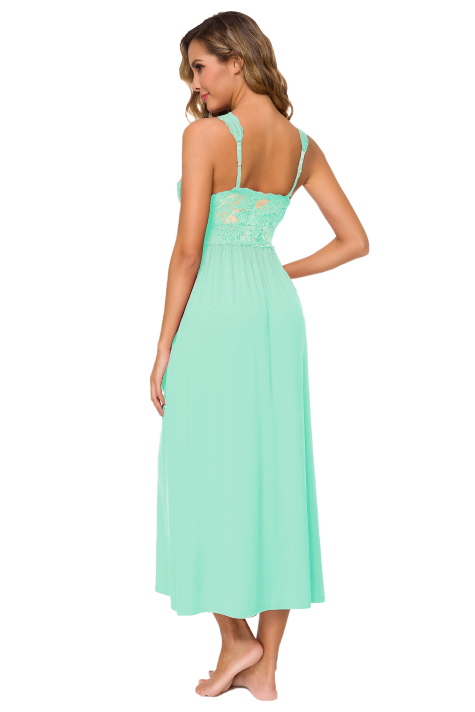Sexy Lace Jersey Elegant Long Nightgown Chemises Mint