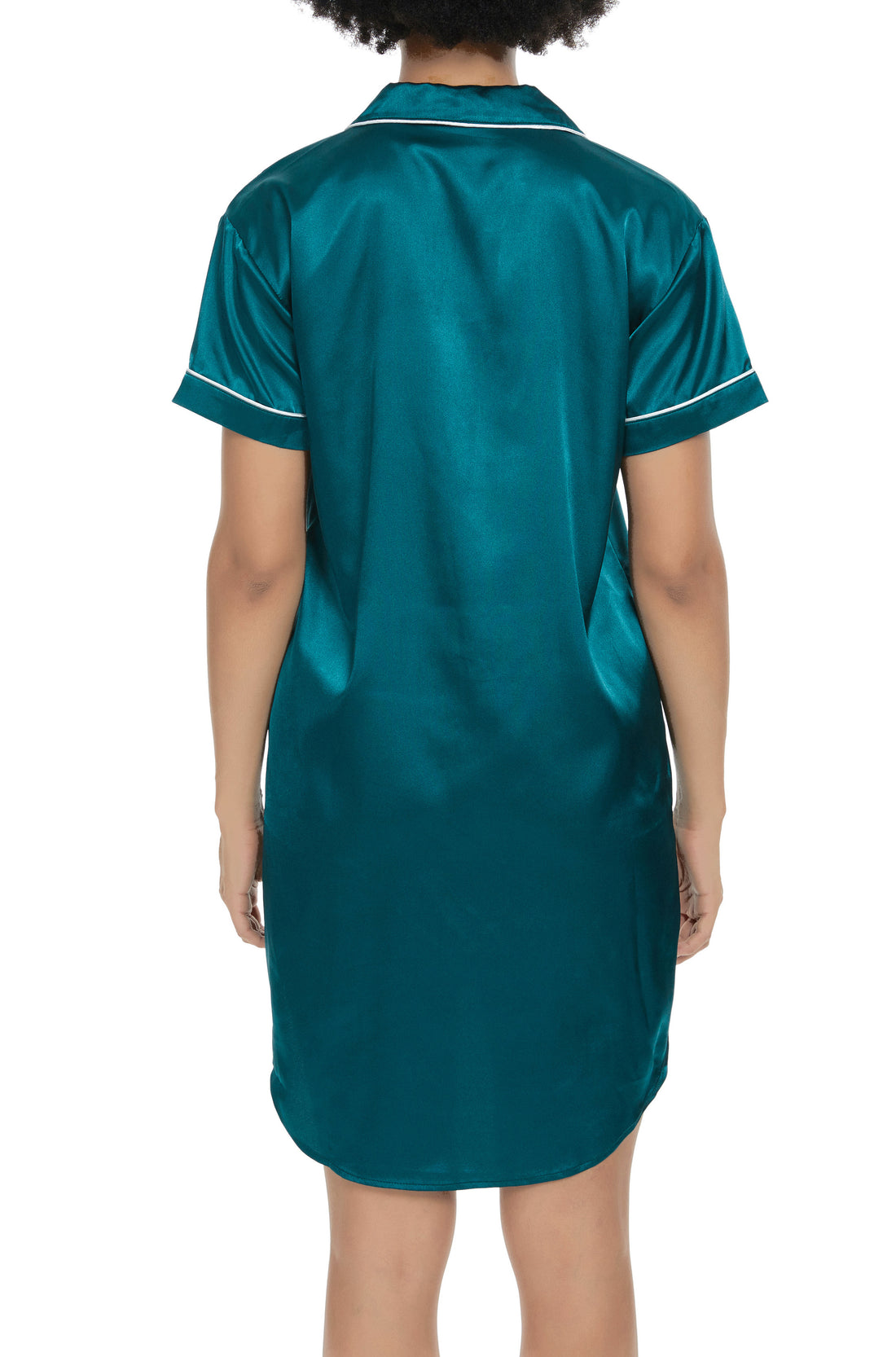 Short Sleeve Satin Boyfriend Collar Sleepwear Blackish Green