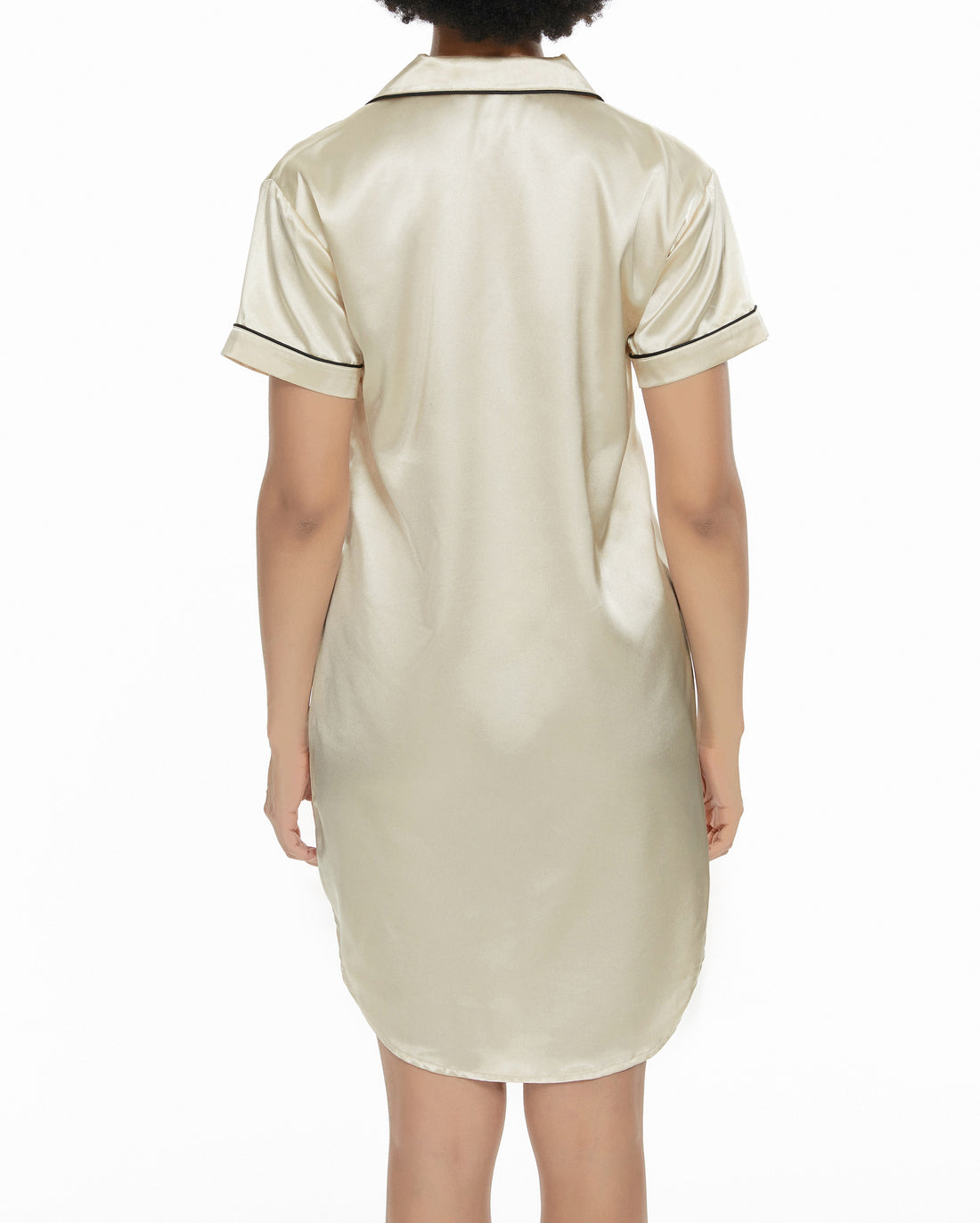 Short Sleeve Satin Boyfriend Collar Sleepwear Champagne