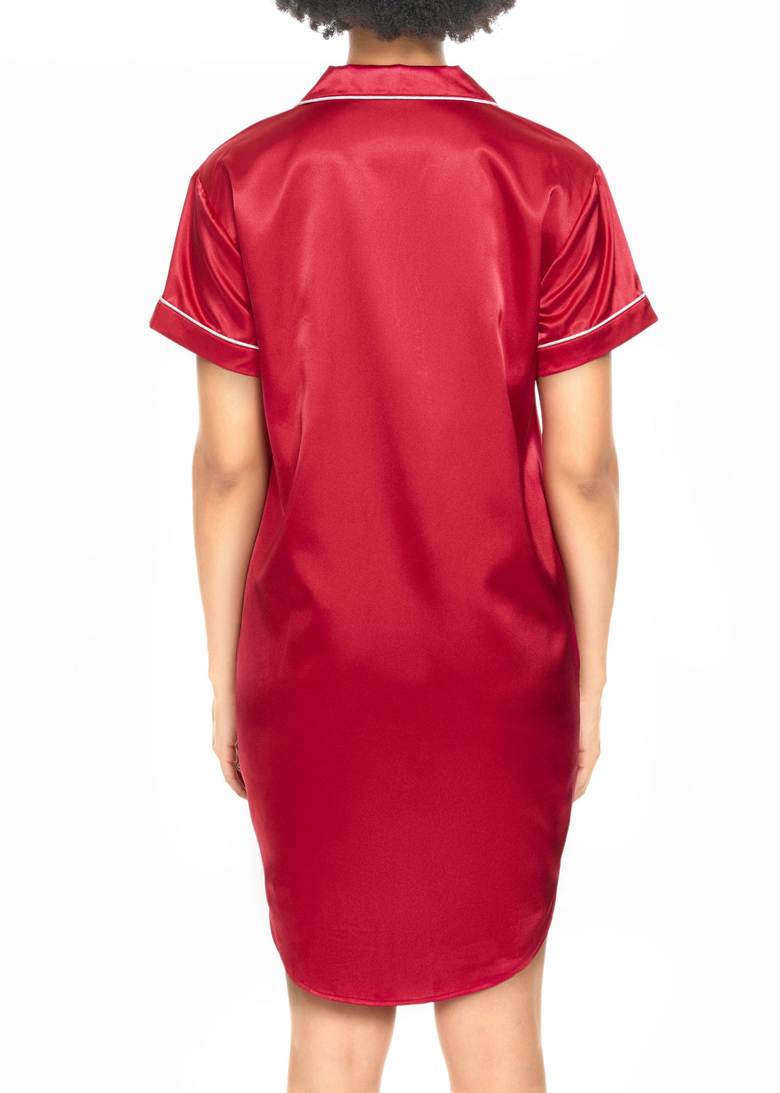 Short Sleeve Satin Boyfriend Collar Sleepwear Red