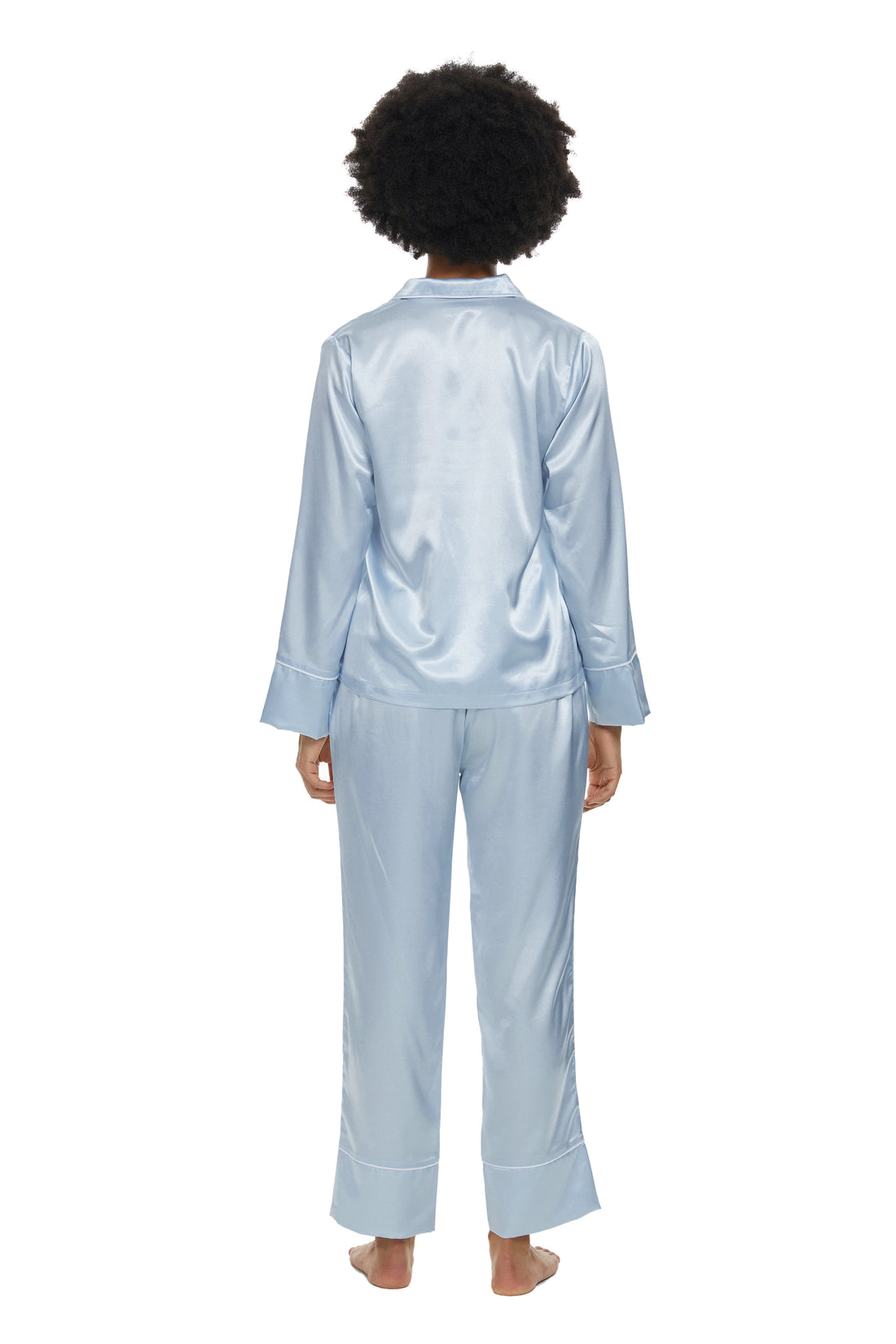 Womens Silk Satin Pajamas Set Moon Blue