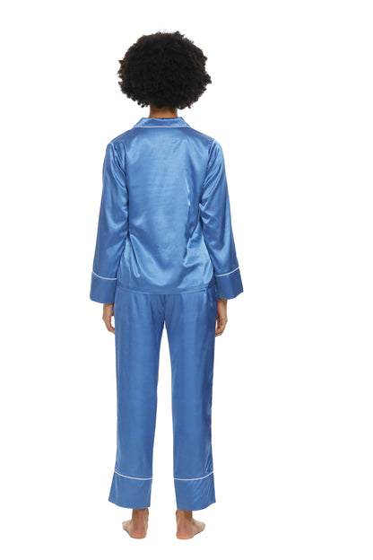Womens Silk Satin Pajamas Set Midnight Blue