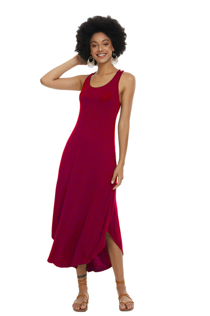 Womens Casual Sleeveless Long Sleep Dress Wine