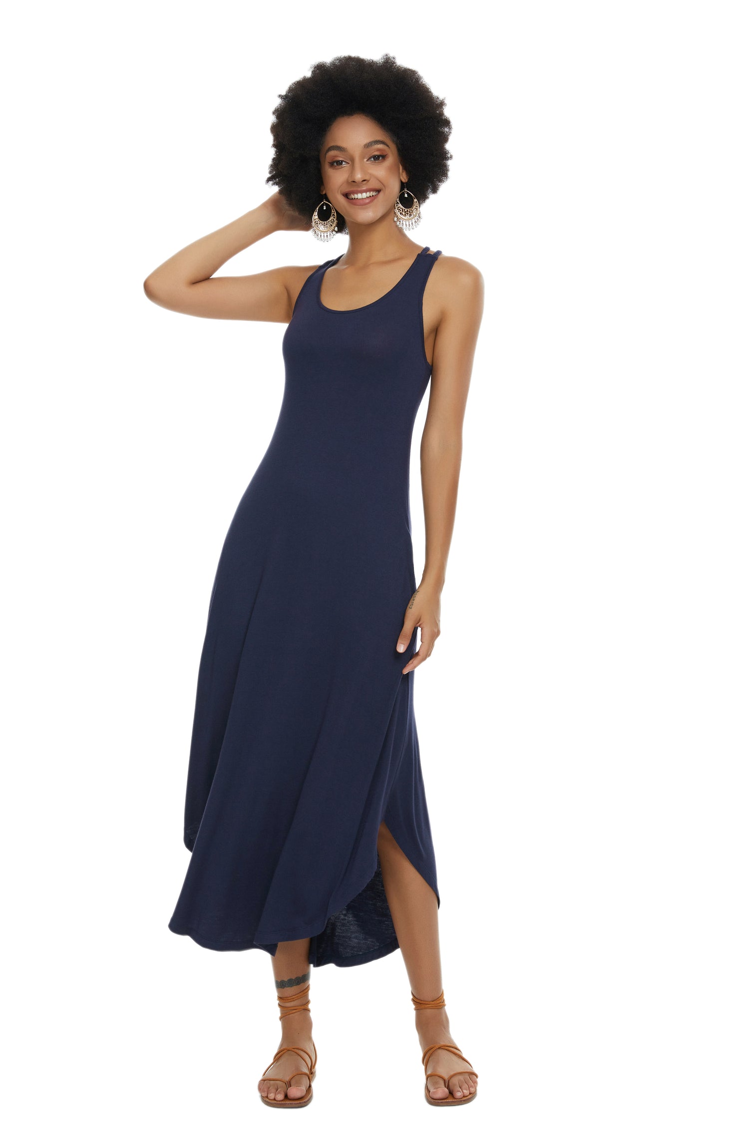 Womens Casual Sleeveless Long Sleep Dress Navy