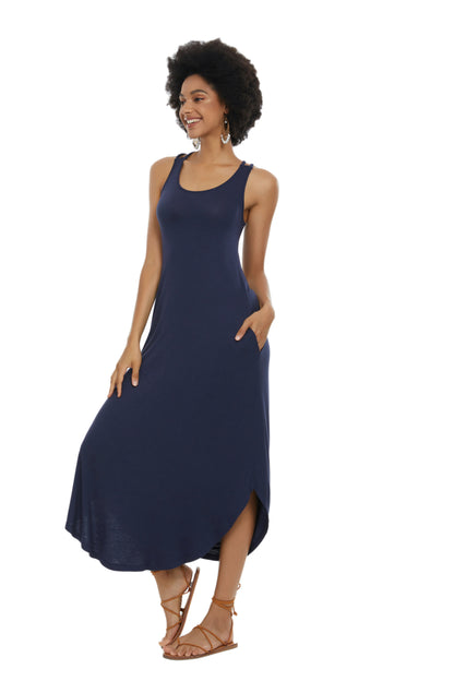 Womens Casual Sleeveless Long Sleep Dress Navy