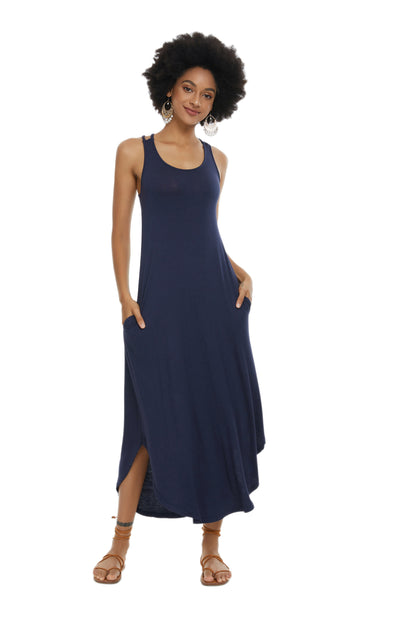 Womens Casual Sleeveless Long Sleep Dress Navy