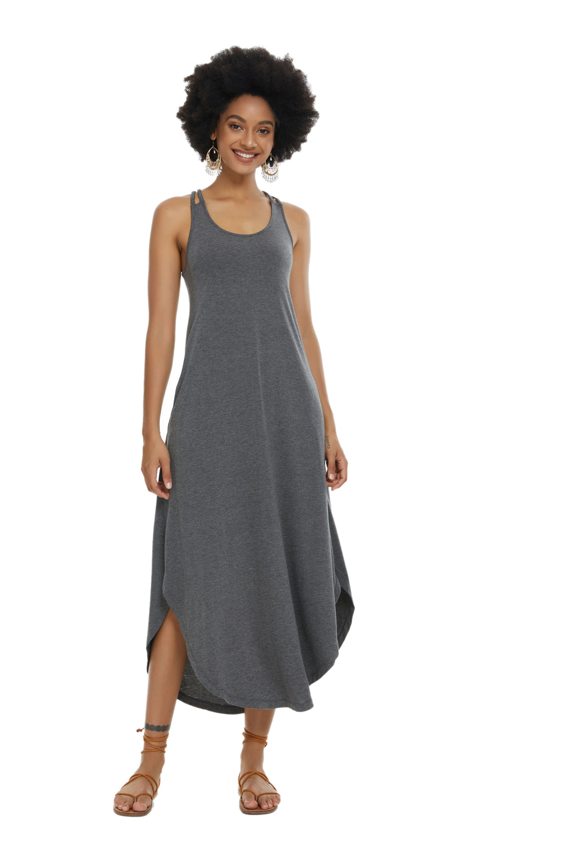 Womens Casual Sleeveless Long Sleep Dress Grey