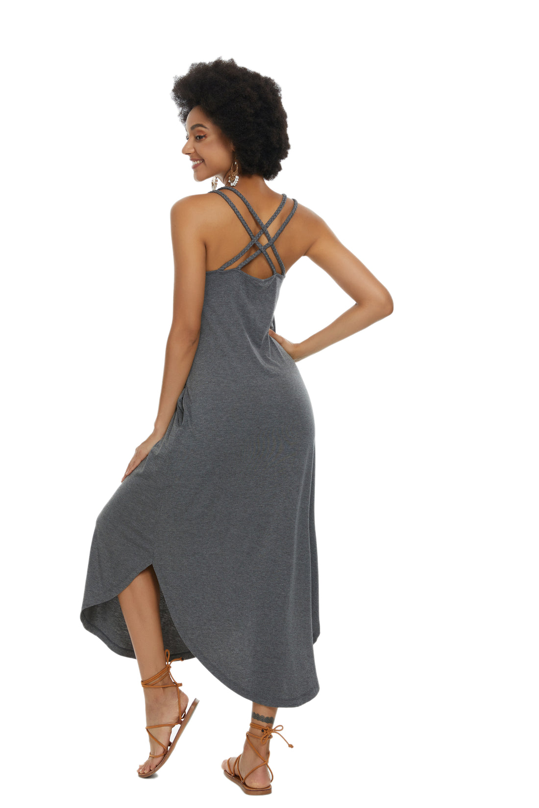 Womens Casual Sleeveless Long Sleep Dress Grey